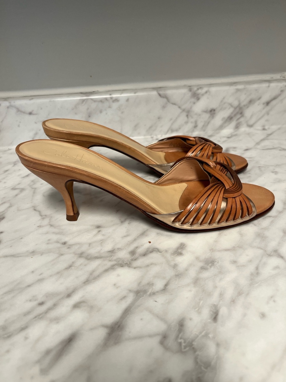 Cole Hann Braided Leather Slide Mules in Tan
